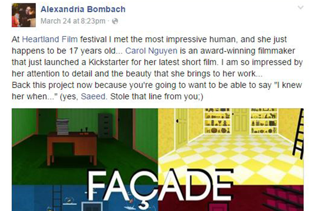 Award-winning Co-Director of FRAME BY FRAME, Alexandria Bombach, pledges support for Carol's new film